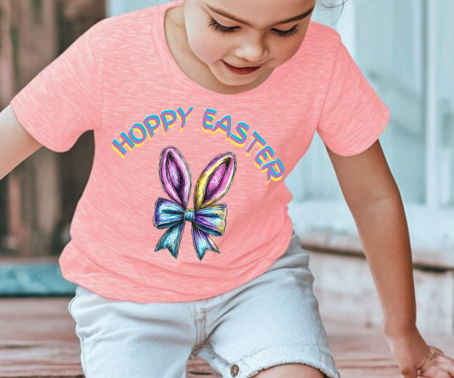 Hoppy Easter Bunny Bow Kids T-Shirt – Cute Pastel Bunny Ears Tee