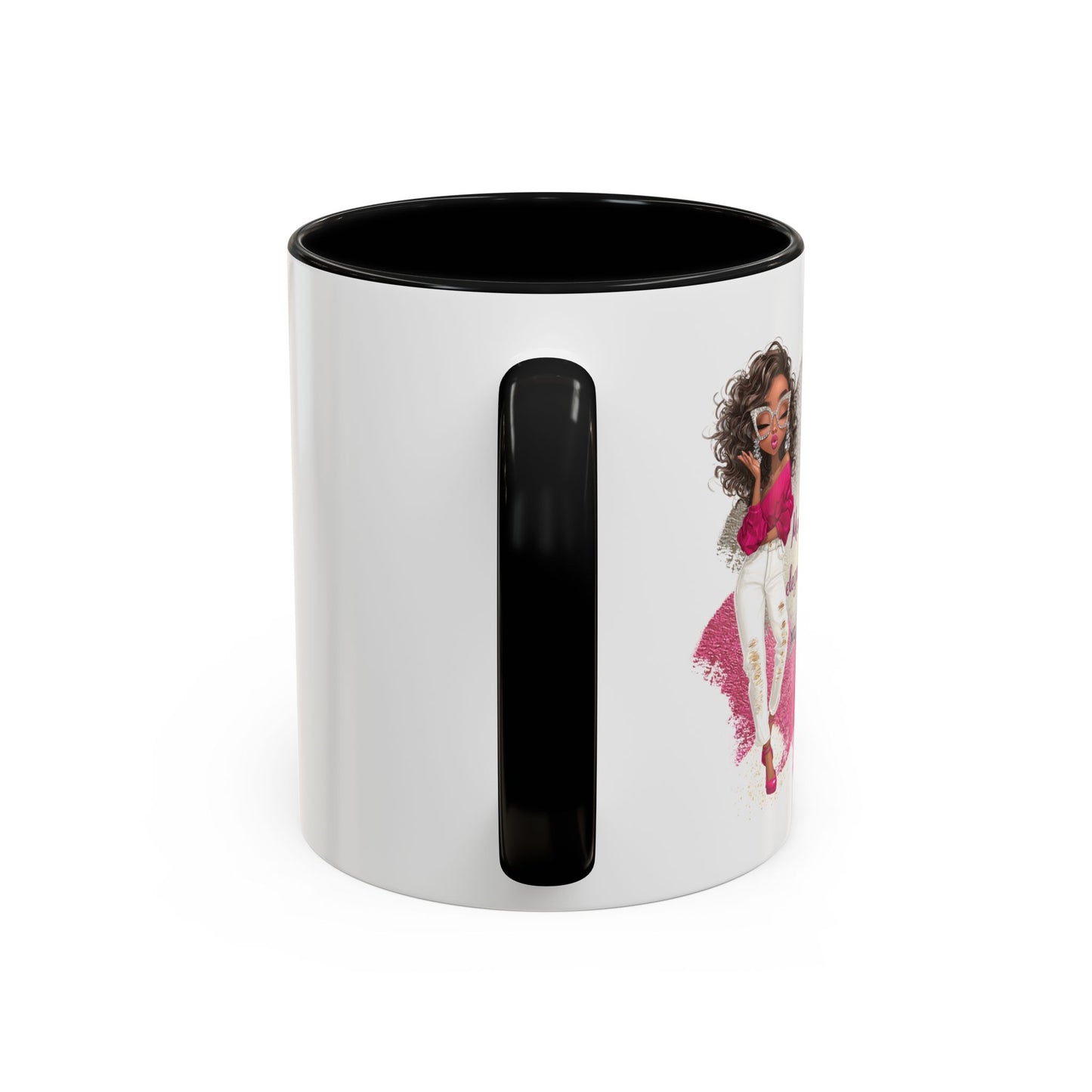 Gracefully Unbothered™ “Elegance & Zero Drama” 11oz & 15oz Ceramic Mug – Pink & Black Accent Handle