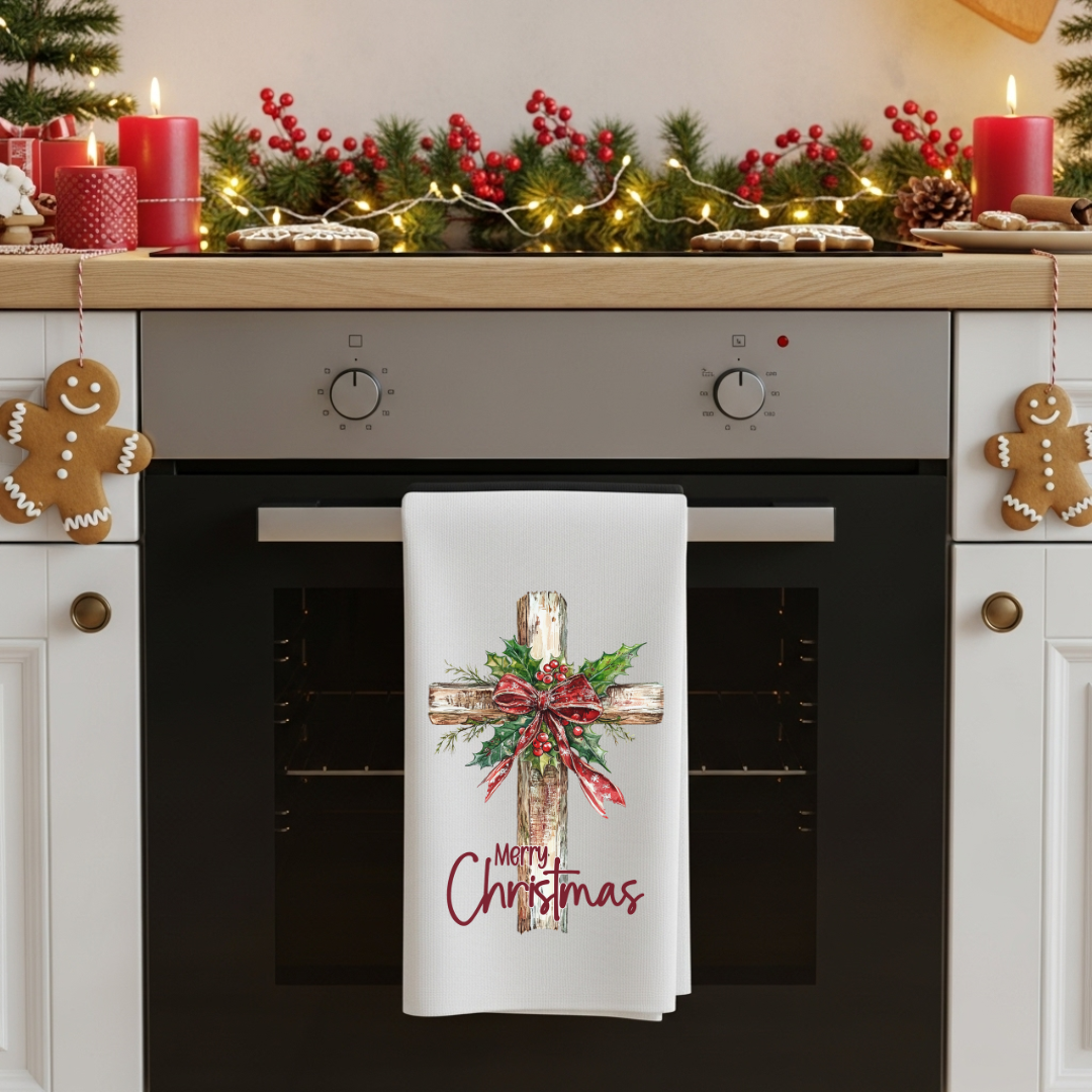 Merry Christmas Cross Kitchen Bundle Personalized Holiday Home Decor Keepsake Gift Set