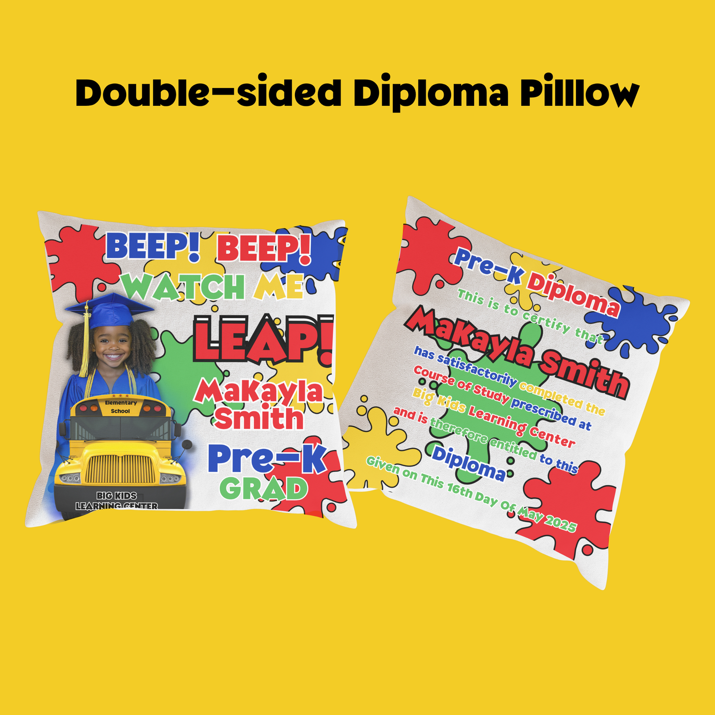 BEEP! BEEP Pre-K Graduation Double Sided Keepsake Diploma Pillow