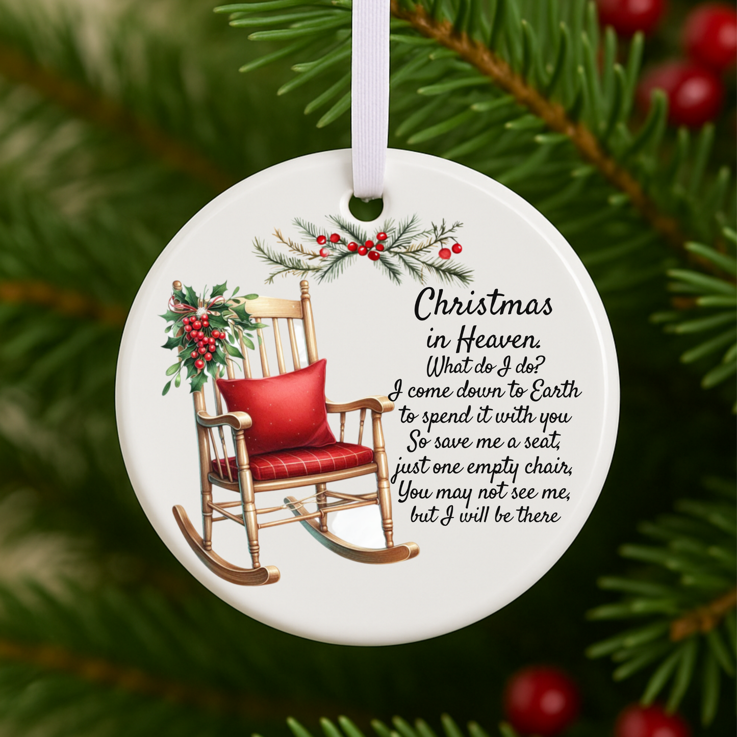 Christmas in Heaven Memorial Ornament Personalized Remembrance Keepsake Gift Rocking Chair