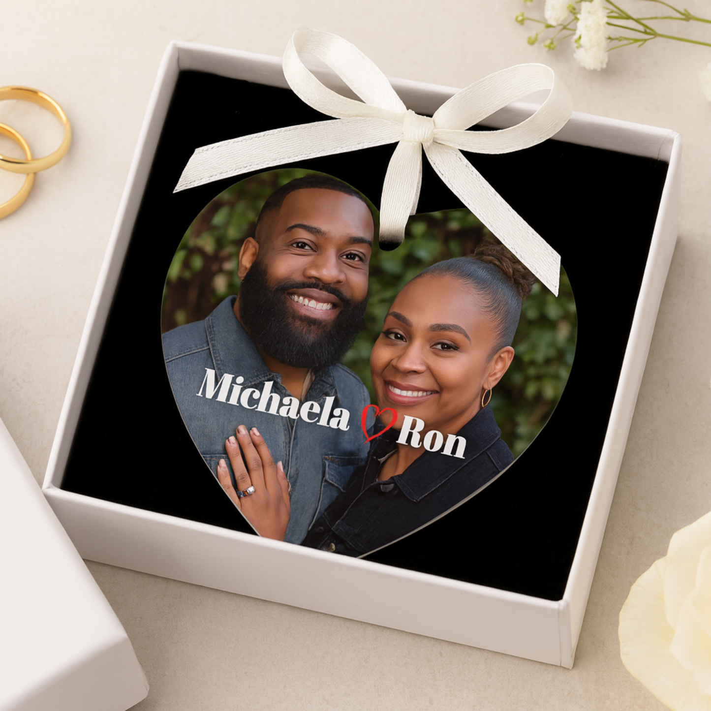 Just Married Personalized Heart Ornament – Wedding Date Keepsake, First Christmas Gift, Custom Photo Ornament for Couples