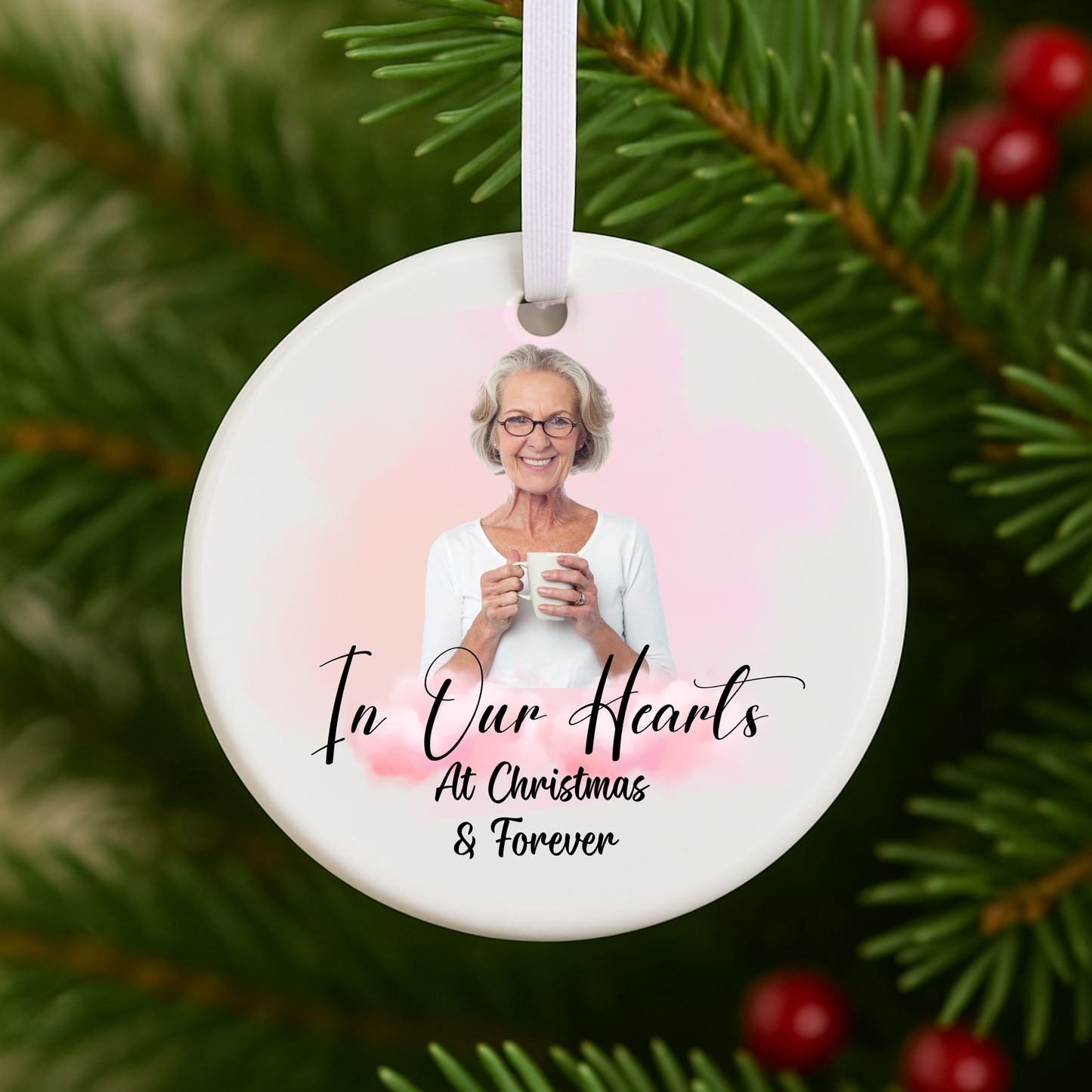 In Our Hearts at Christmas and Forever Memorial Ornament Personalized Keepsake Gift