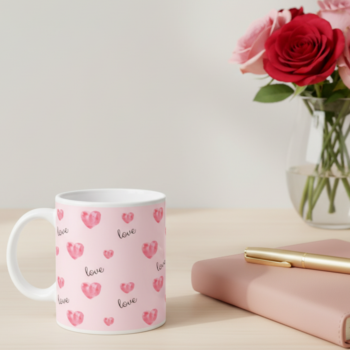 Valentine Love & Hearts Mug - Romantic Coffee Cup Gift