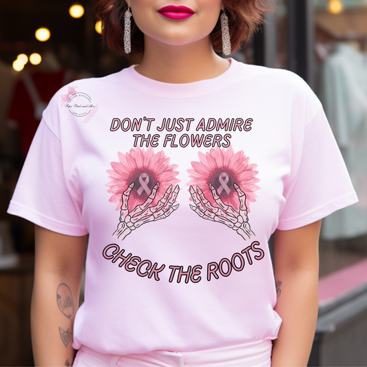 Breast Cancer Awareness Check the Roots Sunflower T-Shirt