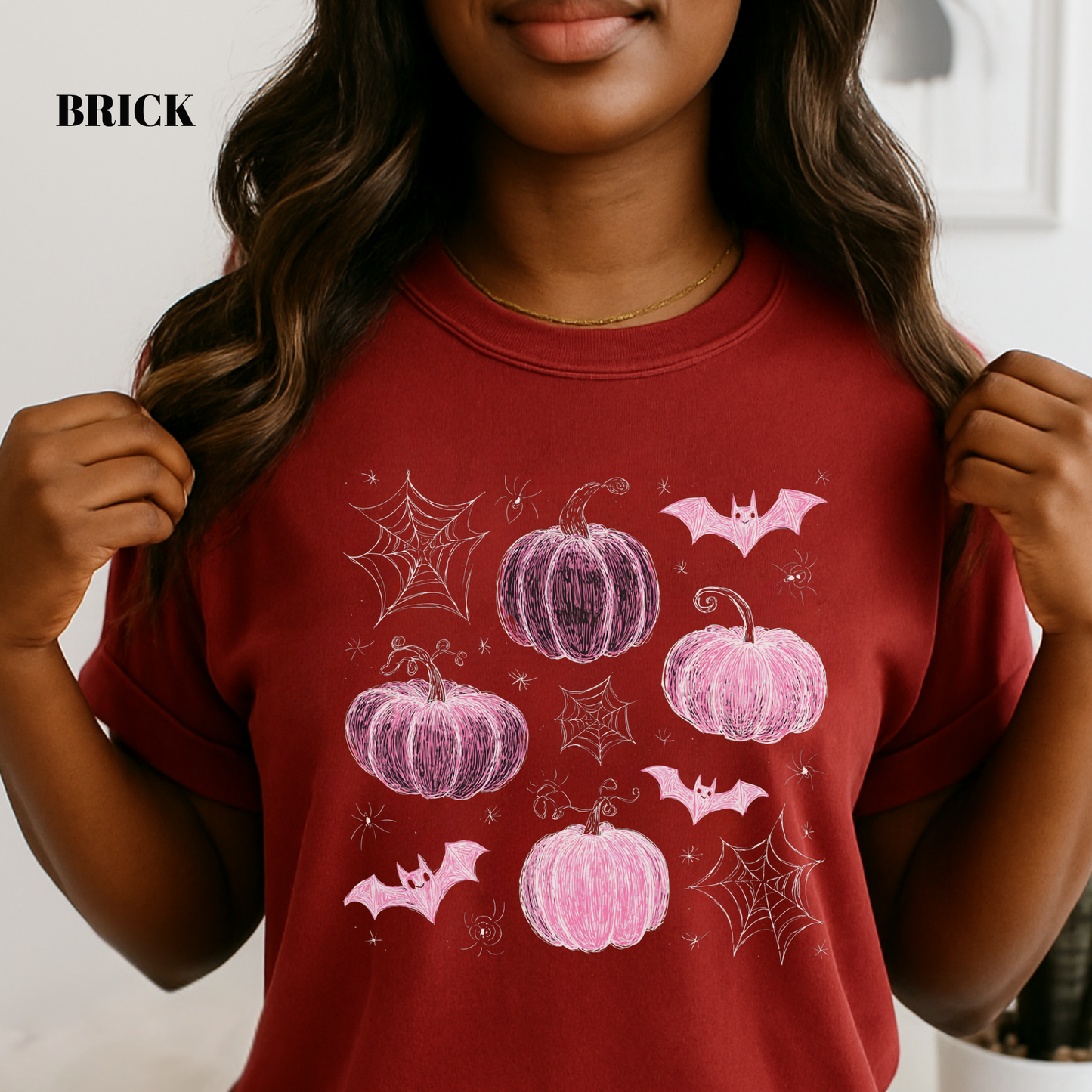 Fall Halloween Pink Pumpkins & Bats Fall Graphic Tee