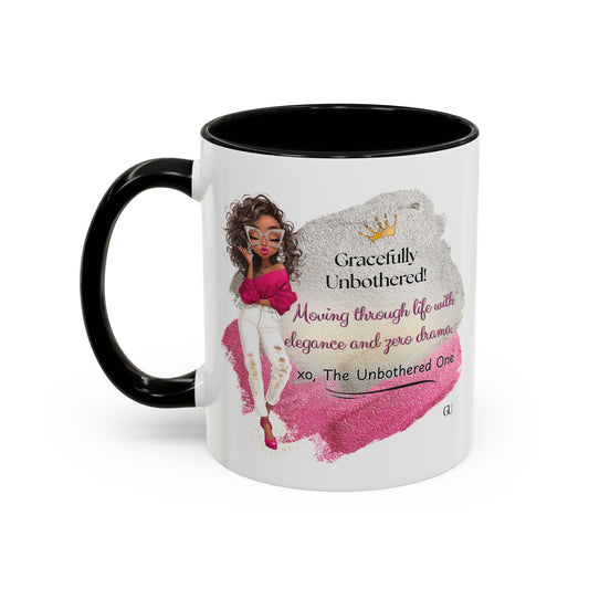 Gracefully Unbothered™ “Elegance & Zero Drama” 11oz & 15oz Ceramic Mug – Pink & Black Accent Handle