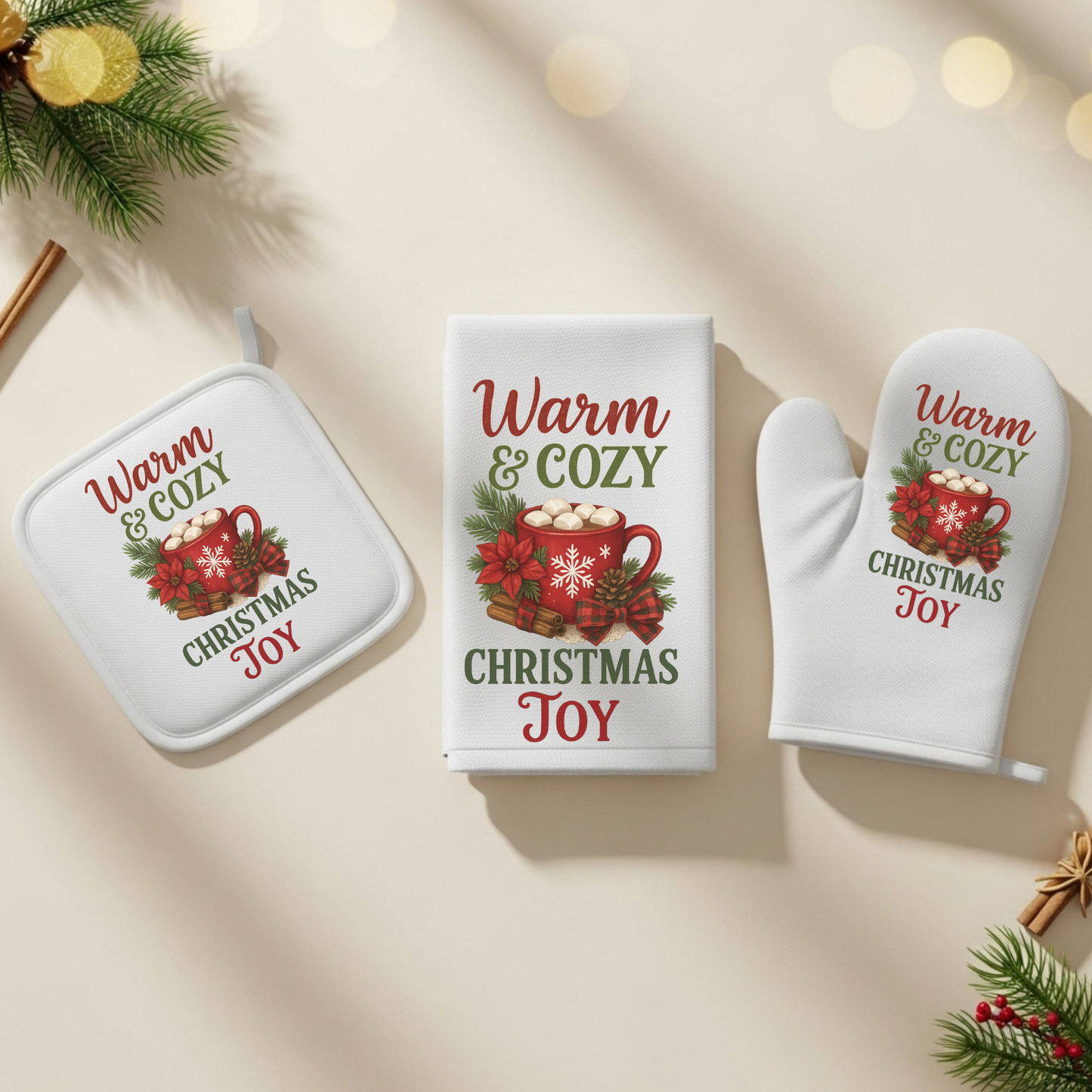Christmas Kitchen Trio Set – Towel, Pot Holder & Oven Mitt