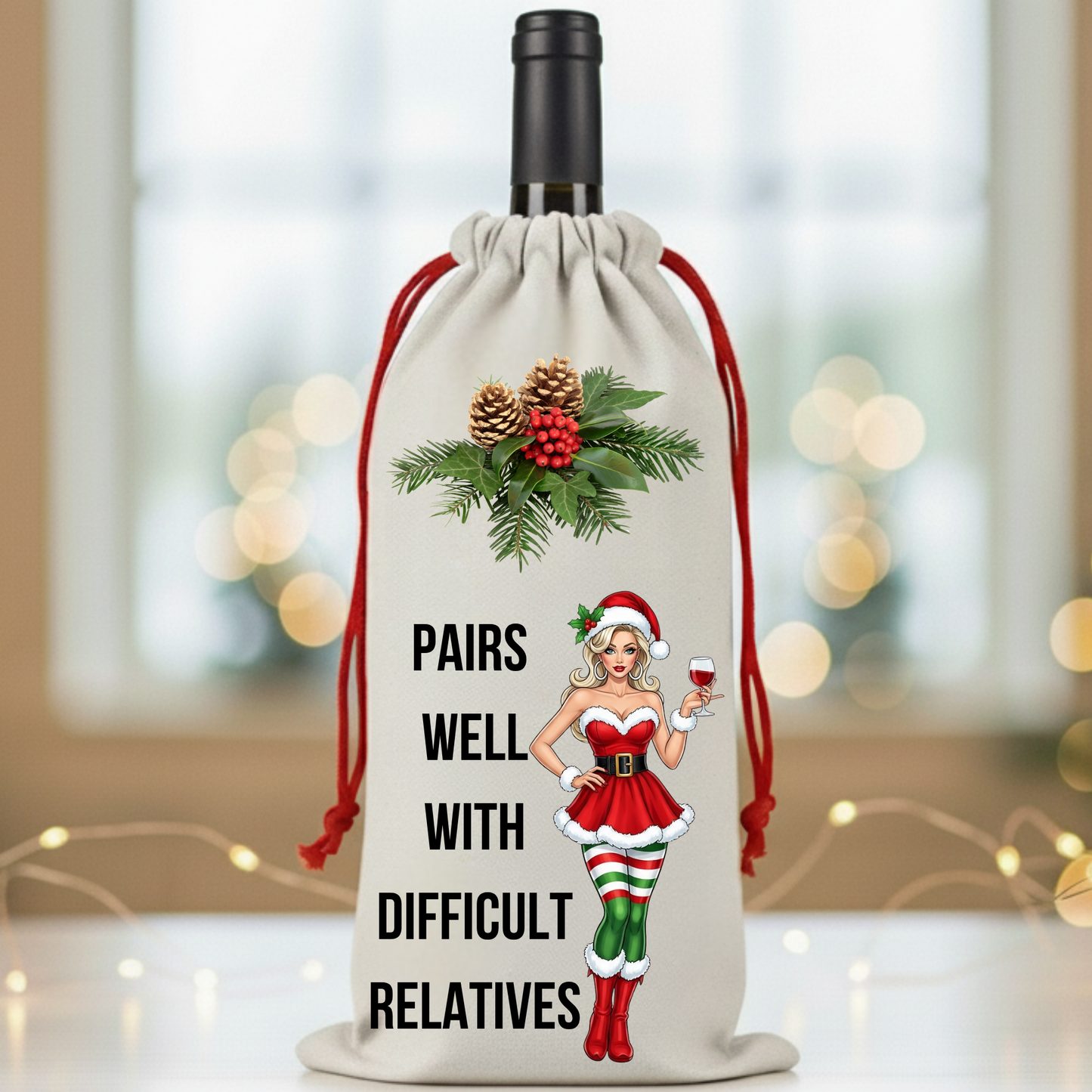 Christmas Holiday Wine/Beverage Bags – Funny & Festive Santa and Mrs. Claus Wine Gift Bags