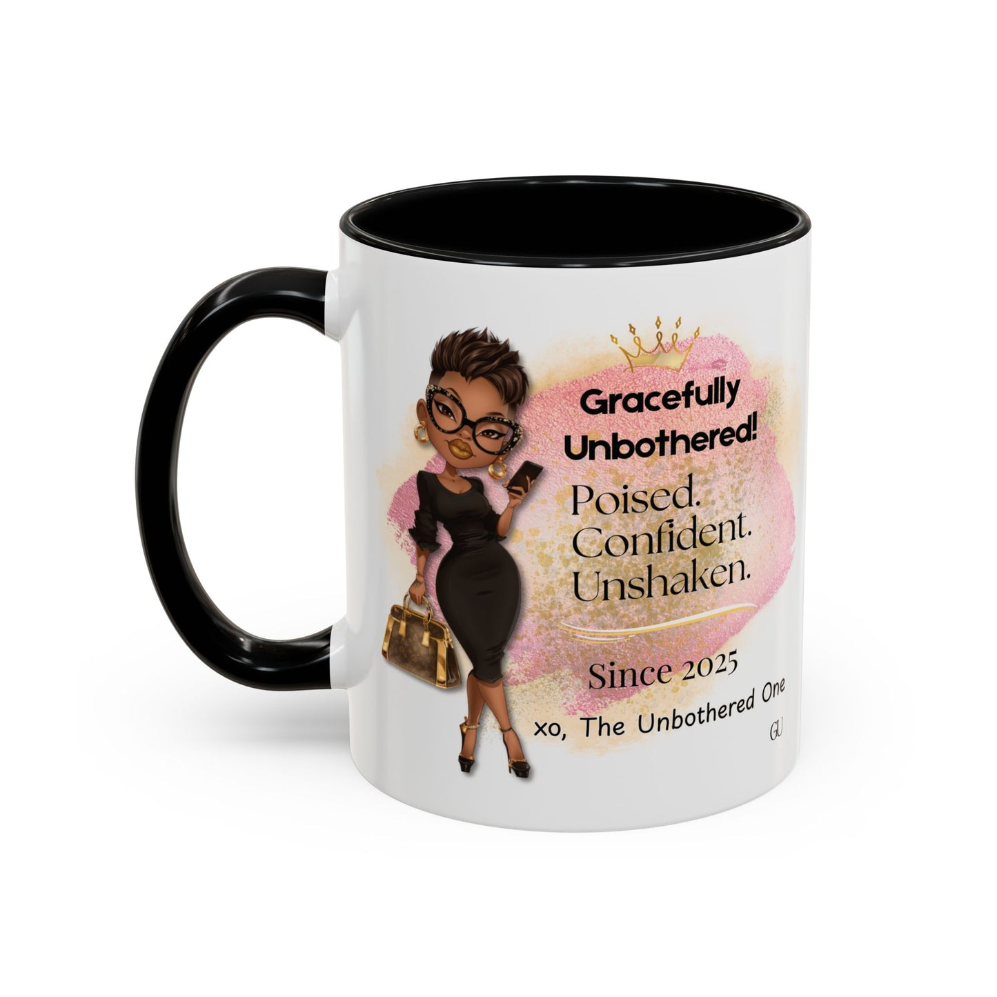 Gracefully Unbothered™ Empowered Woman 11oz or 15oz Ceramic Accent Coffee Mug – Pink or Black