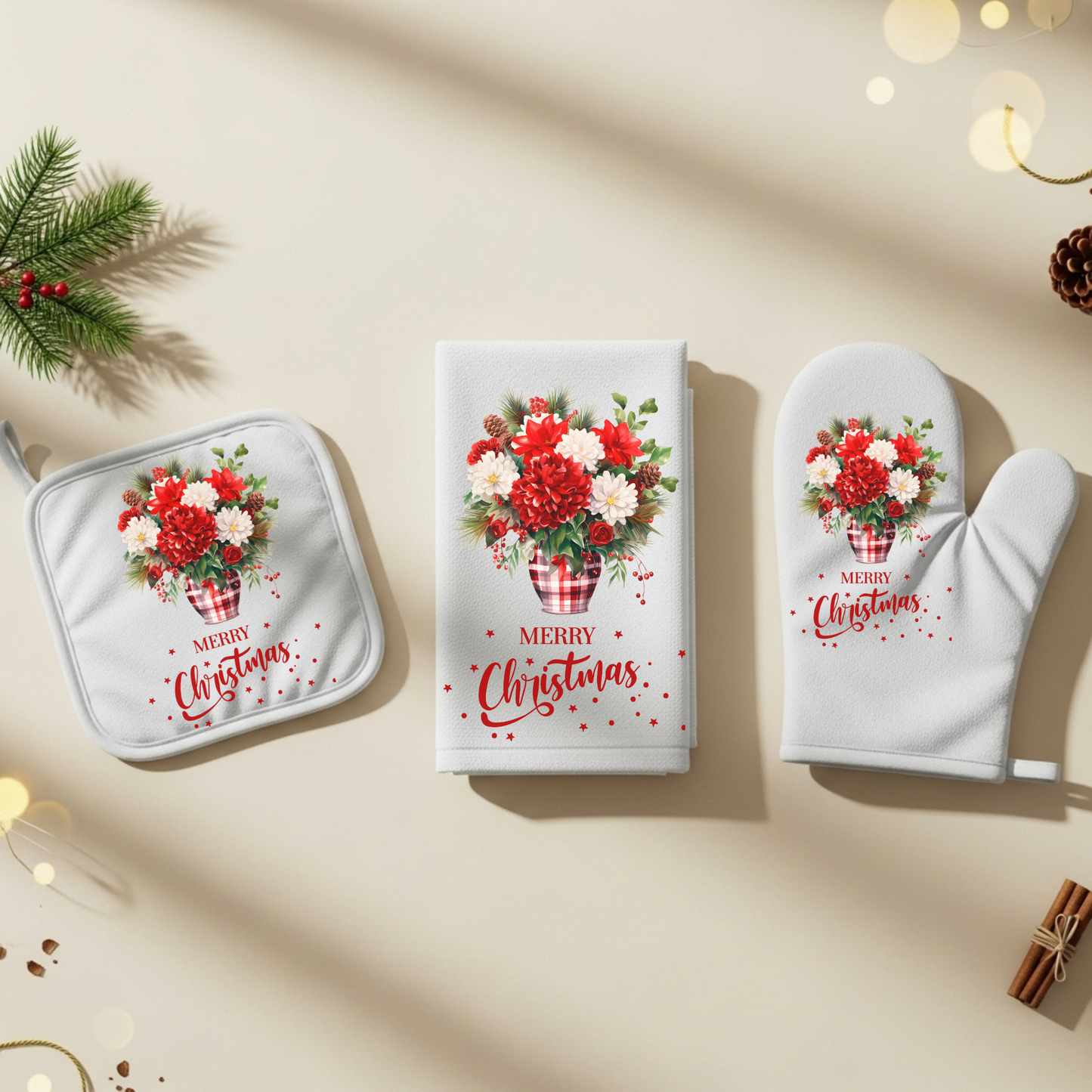 Christmas Kitchen Trio Set – Towel, Pot Holder & Oven Mitt