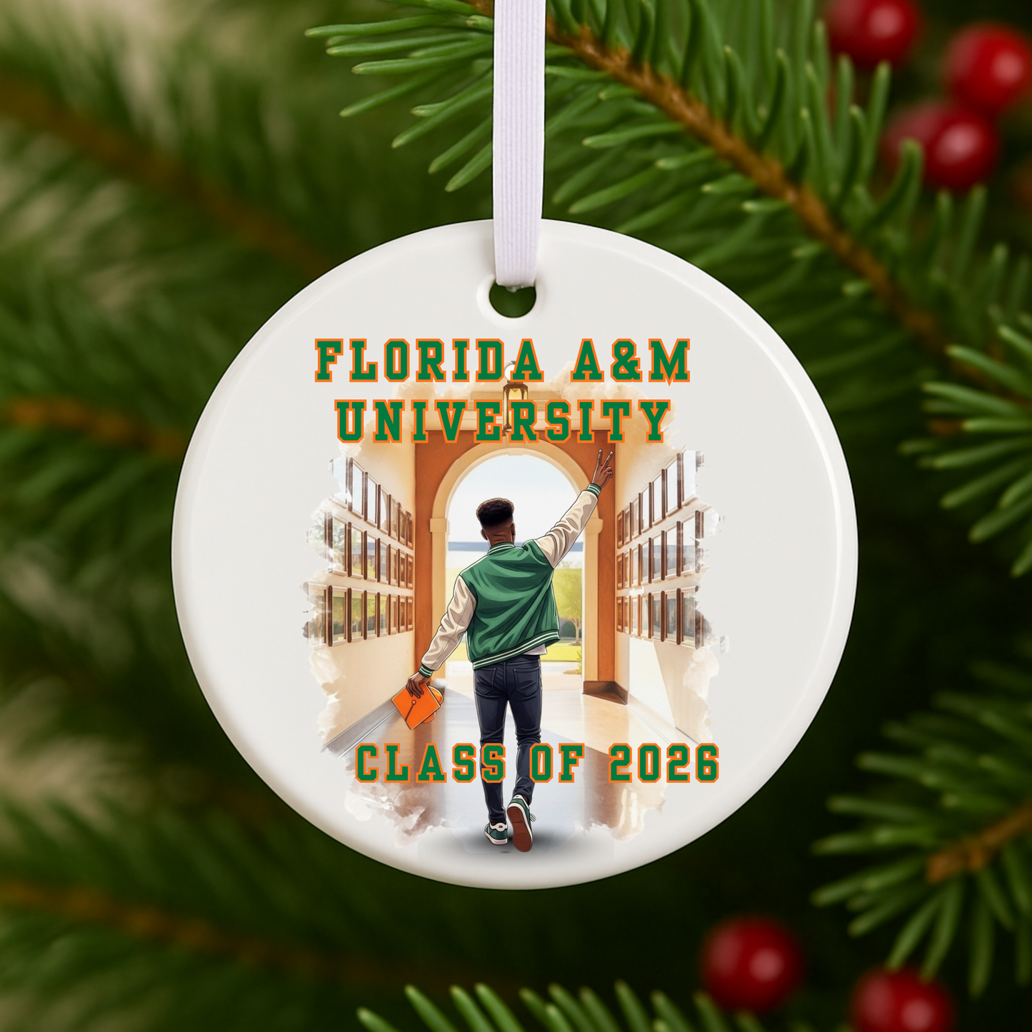 FAMU Graduation Keepsake Ornament – Class of 2026 (Male Silhouette) – MDF Personalized