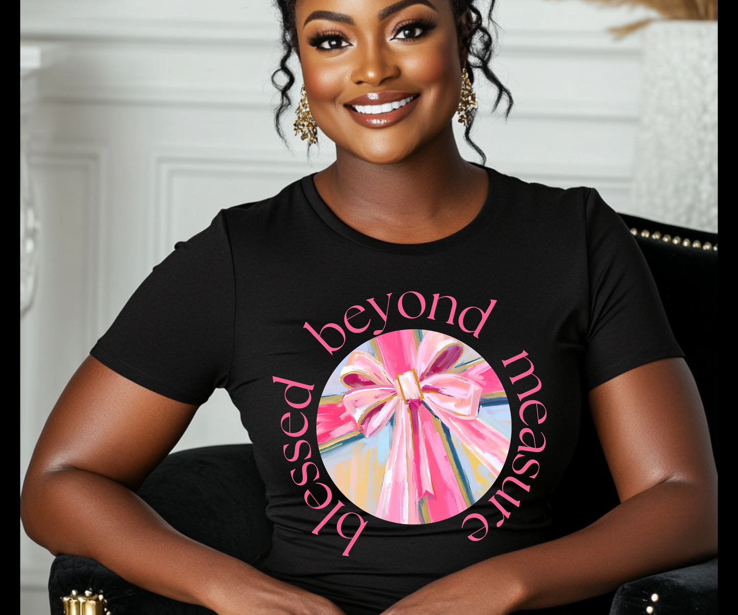 Easter Blessed Beyond Measure T-Shirt – Pastel Cross and Coquette Bow