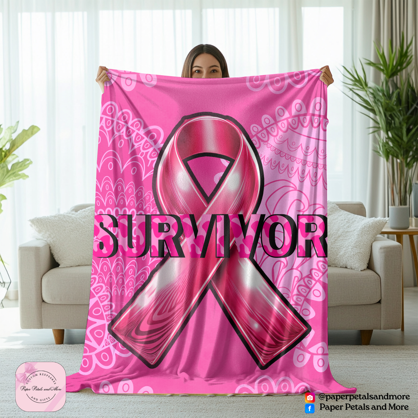 Breast Cancer Awareness Survivor Deluxe Bundle – Hoodie, T-Shirt, Blanket, Pillow & Ornament Set