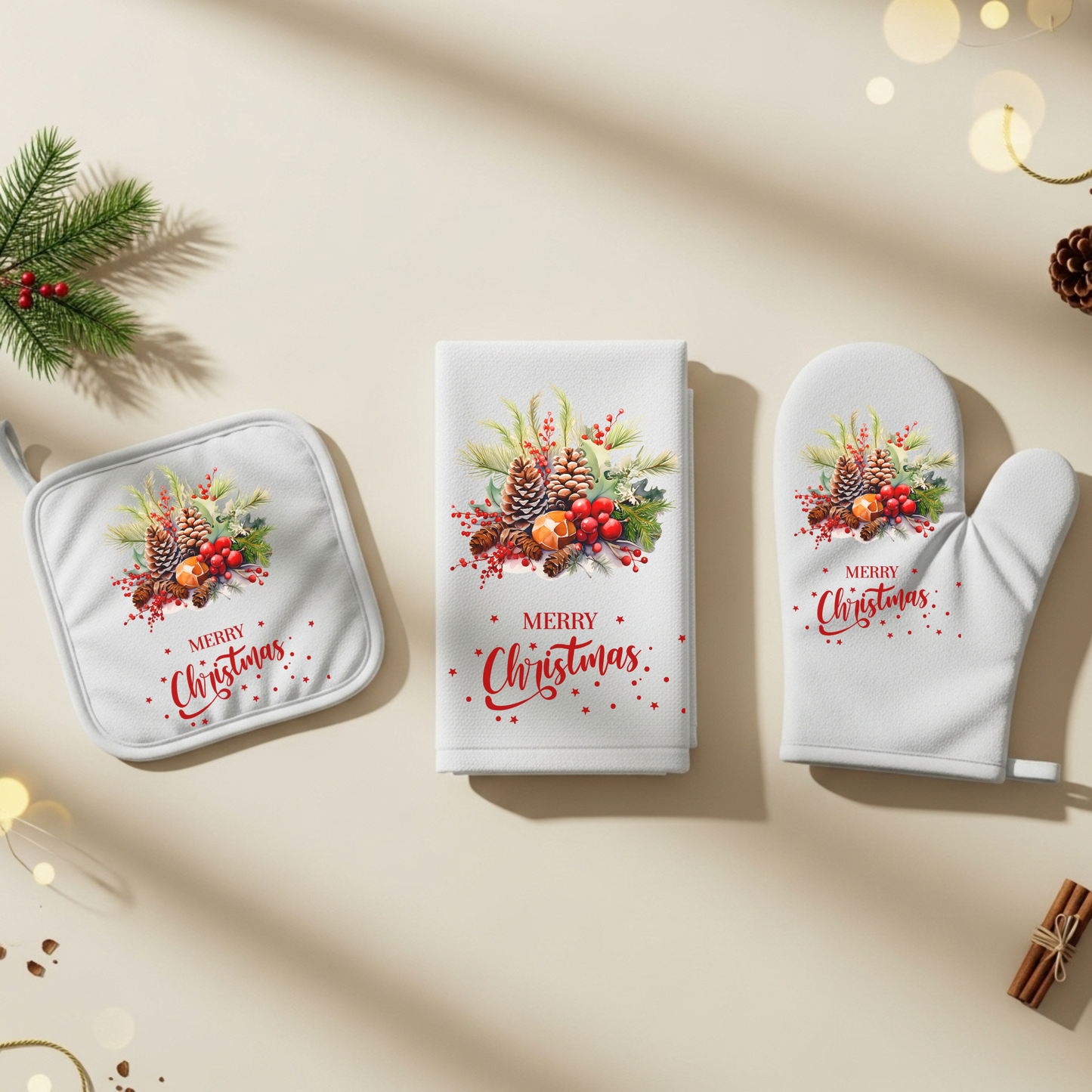 Christmas Kitchen Trio Set – Towel, Pot Holder & Oven Mitt