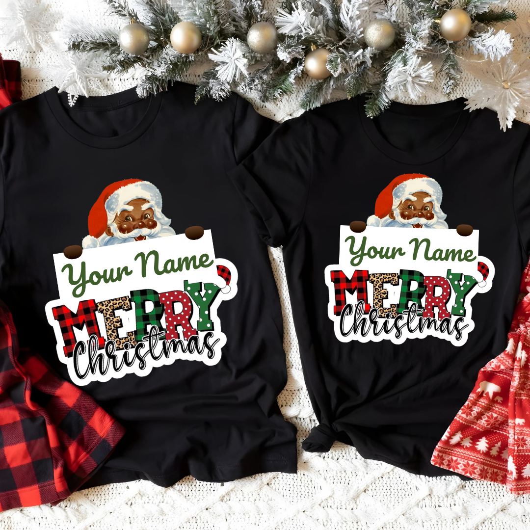 Personalized Merry Christmas Shirts – Custom Black Santa Family Holiday T-Shirts & Pajama Tops