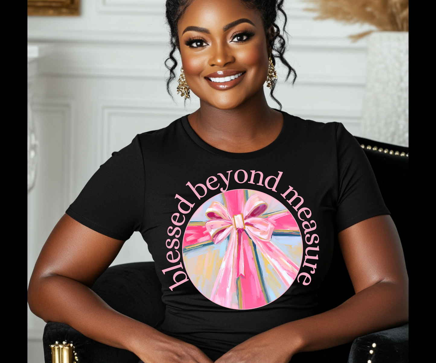 Easter Blessed Beyond Measure T-Shirt – Pastel Cross and Coquette Bow