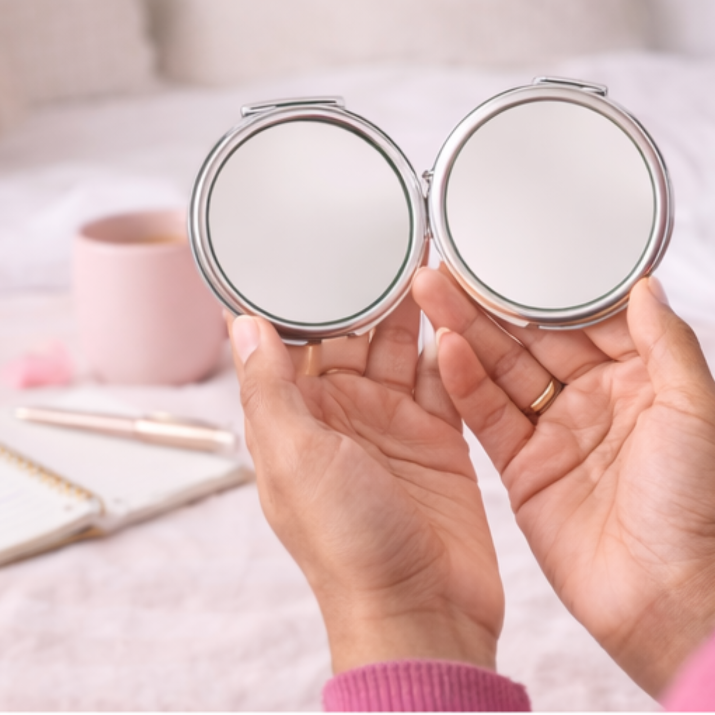 Personalized Compact Mirror with Encouraging Message