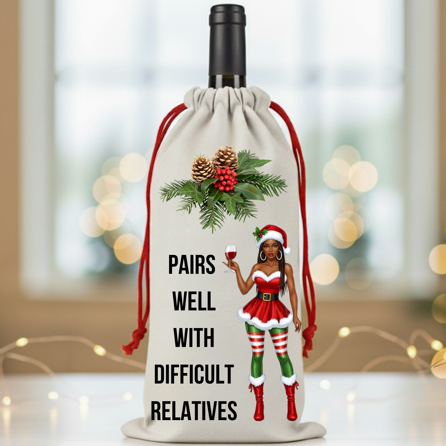Christmas Holiday Wine/Beverage Bags – Funny & Festive Santa and Mrs. Claus Wine Gift Bags