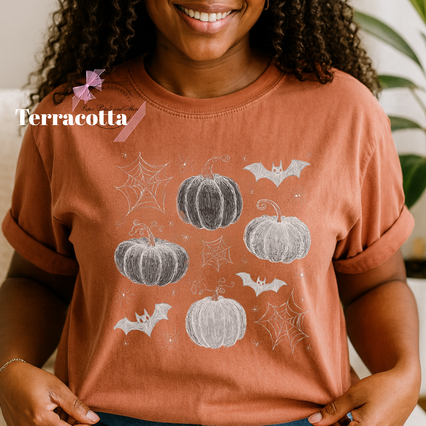 Fall Halloween Pink Pumpkins & Bats Fall Graphic Tee