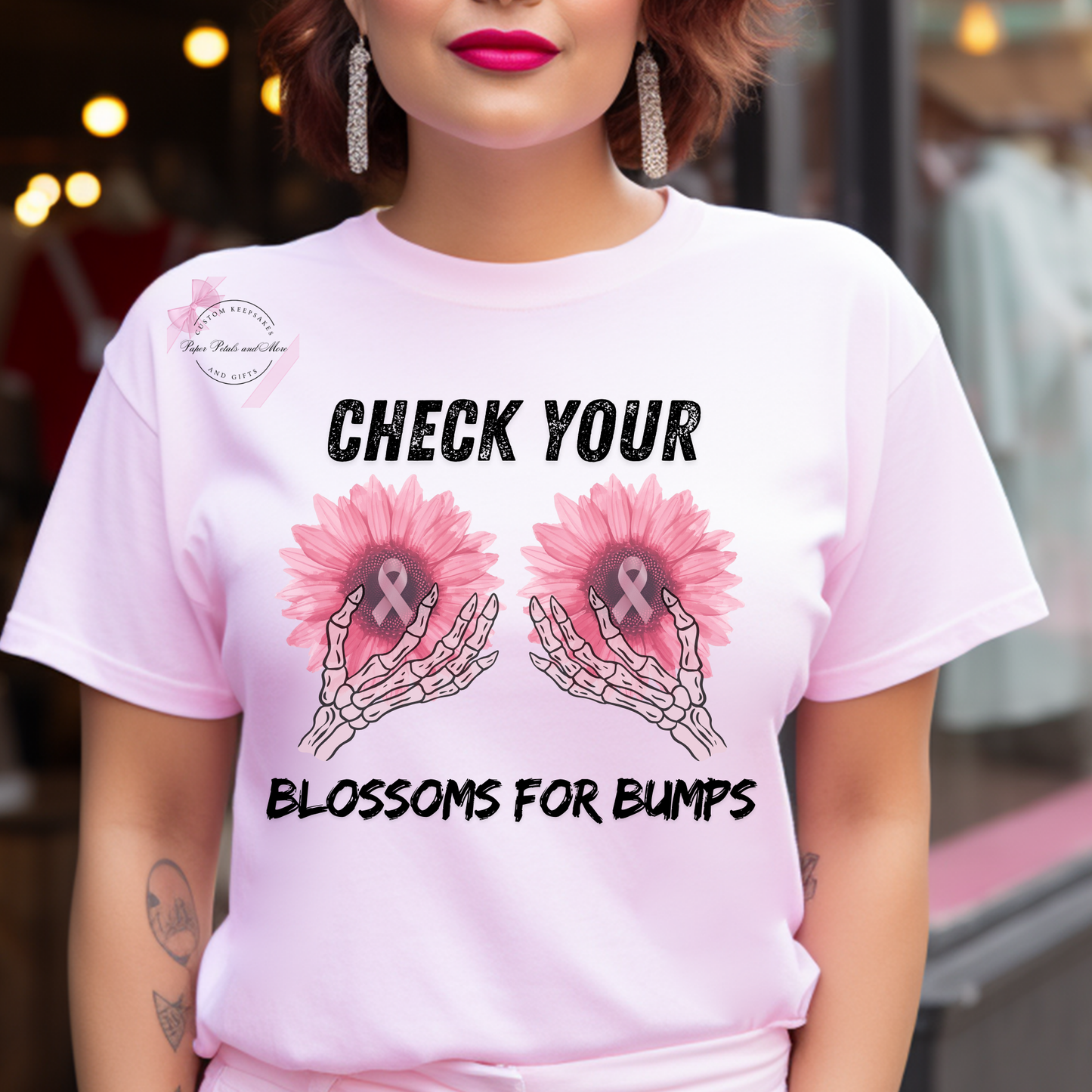 Breast Cancer Awareness Check Your Blossoms for Bumps Sunflower T-Shirt