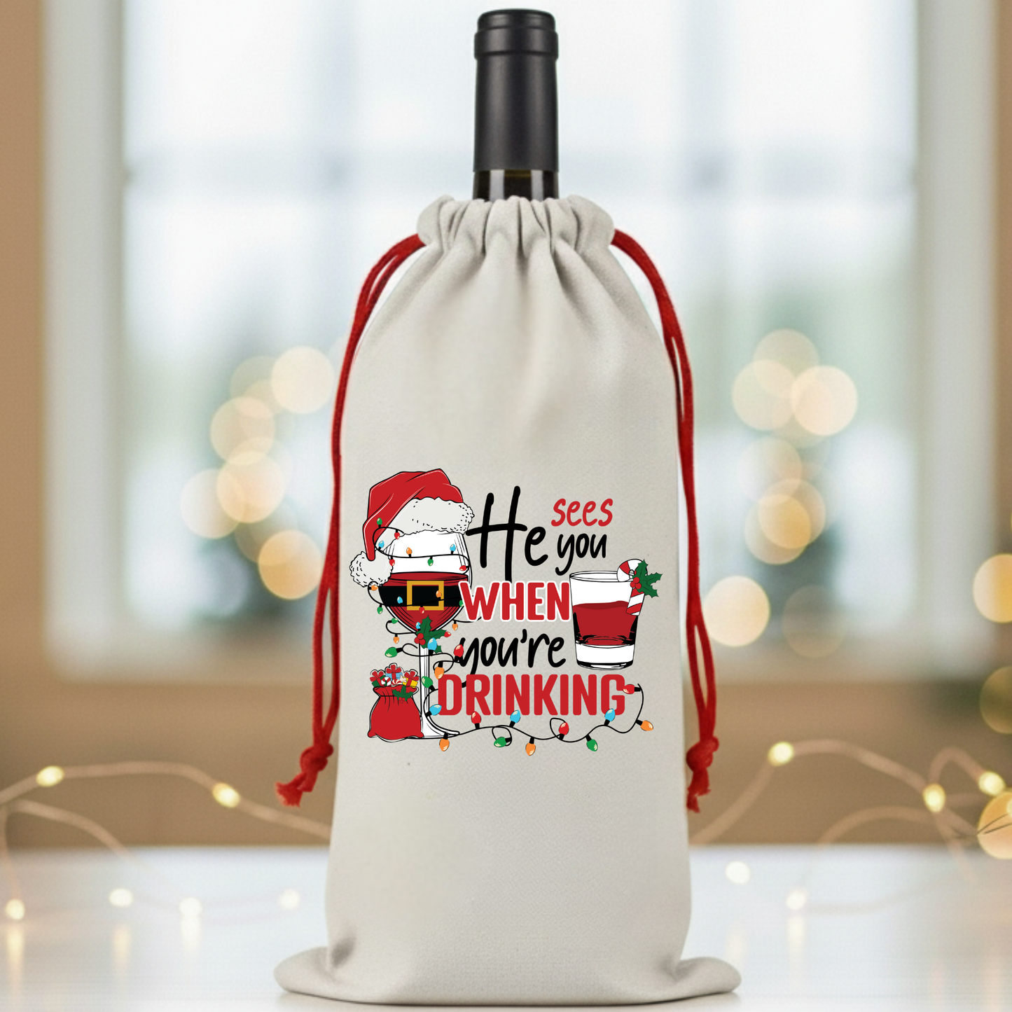 Christmas Holiday Wine/Beverage Bags – Funny & Festive Santa and Mrs. Claus Wine Gift Bags