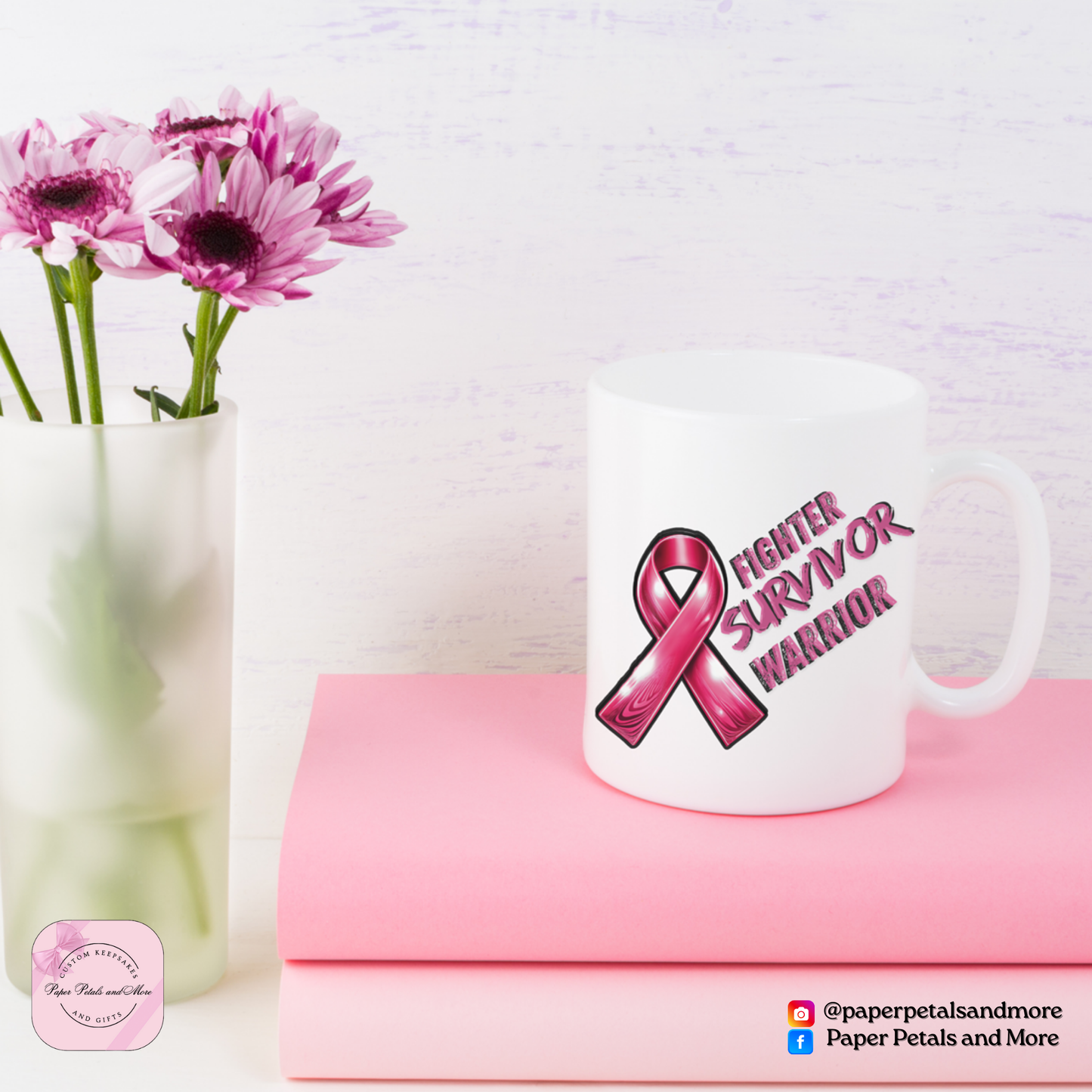 Breast Cancer Awareness Gift Bundle – Fighter Survivor Warrior T-Shirt, Mug & Ornament Set