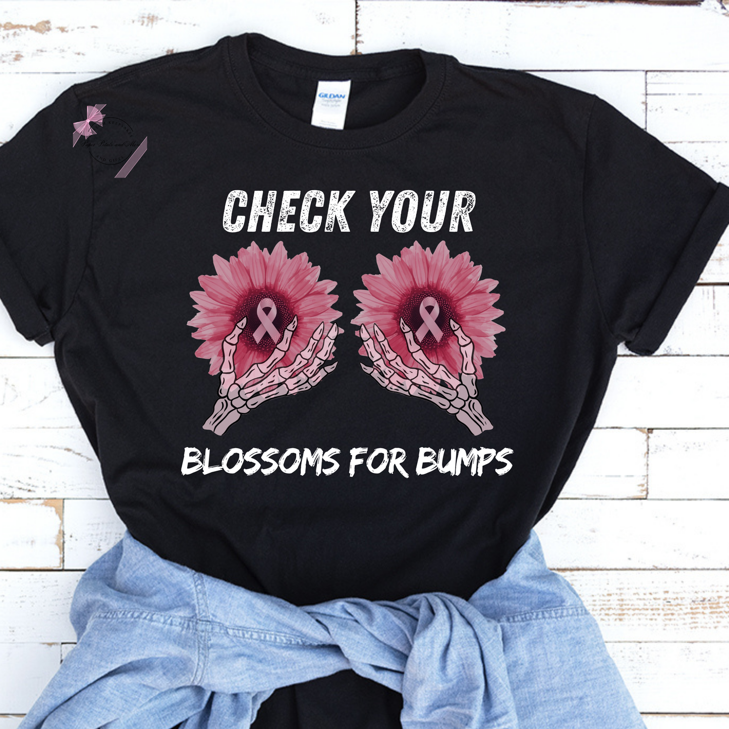 Breast Cancer Awareness Check Your Blossoms for Bumps Sunflower T-Shirt