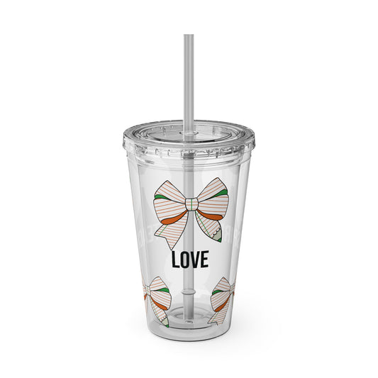 Custom Tumbler Love Teach Inspire Bow Tumbler w/Straw, 16oz - Teacher Gift, Drink ware, Inspirational Cup