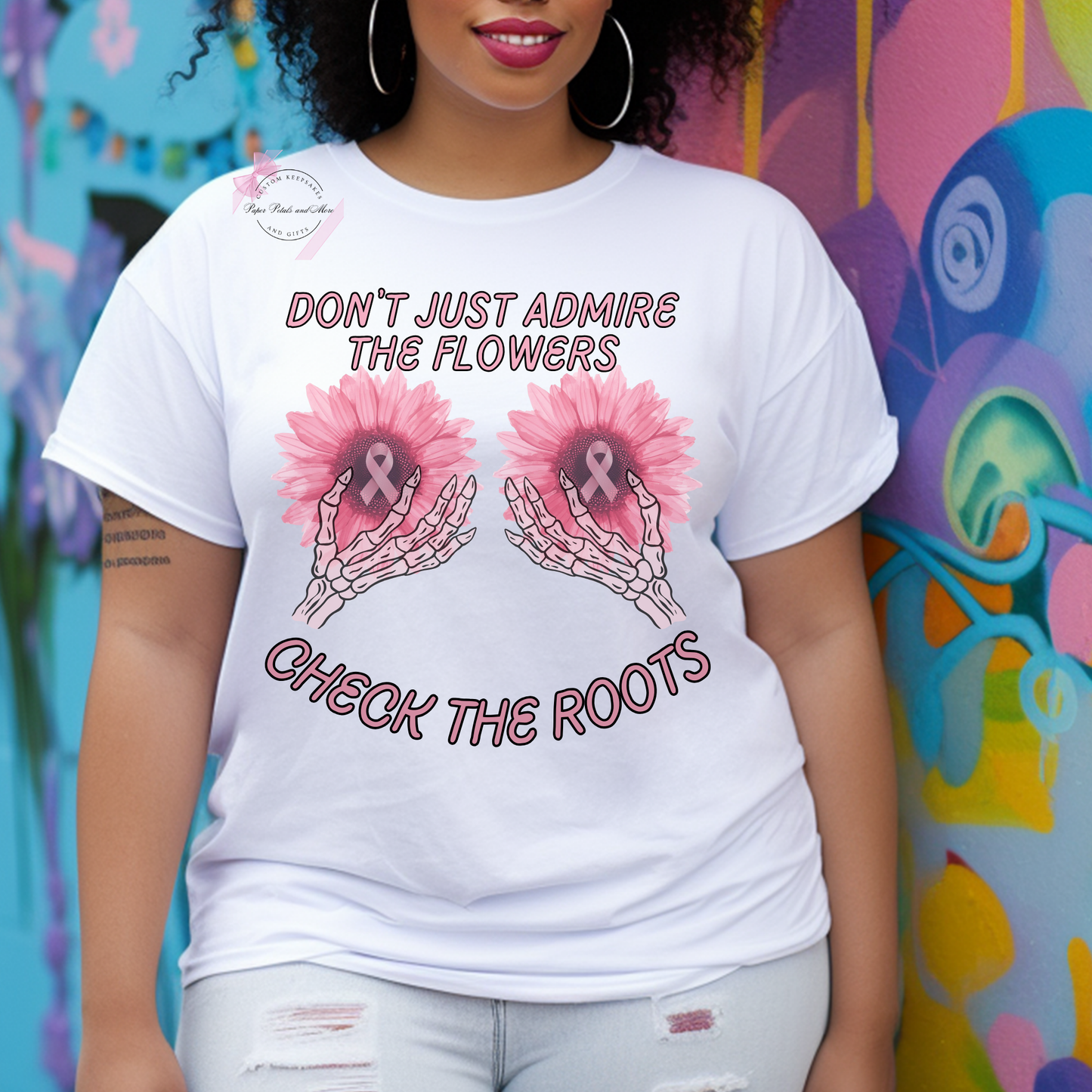 Breast Cancer Awareness Check the Roots Sunflower T-Shirt