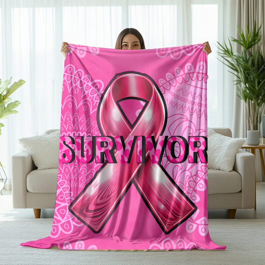 Velveteen Plush Blanket, Comfort Blanket, Pink Warrior Cancer Awareness Gift, Supportive Throw, Cozy Home Decor, Inspirational Gift