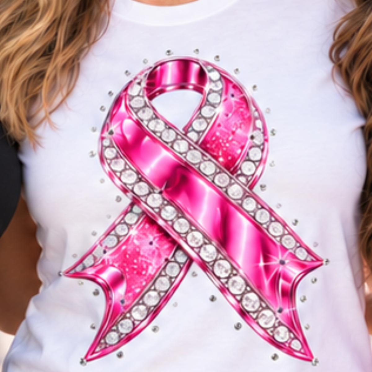 Jeweled Pink Ribbon Breast Cancer Awareness T-Shirt