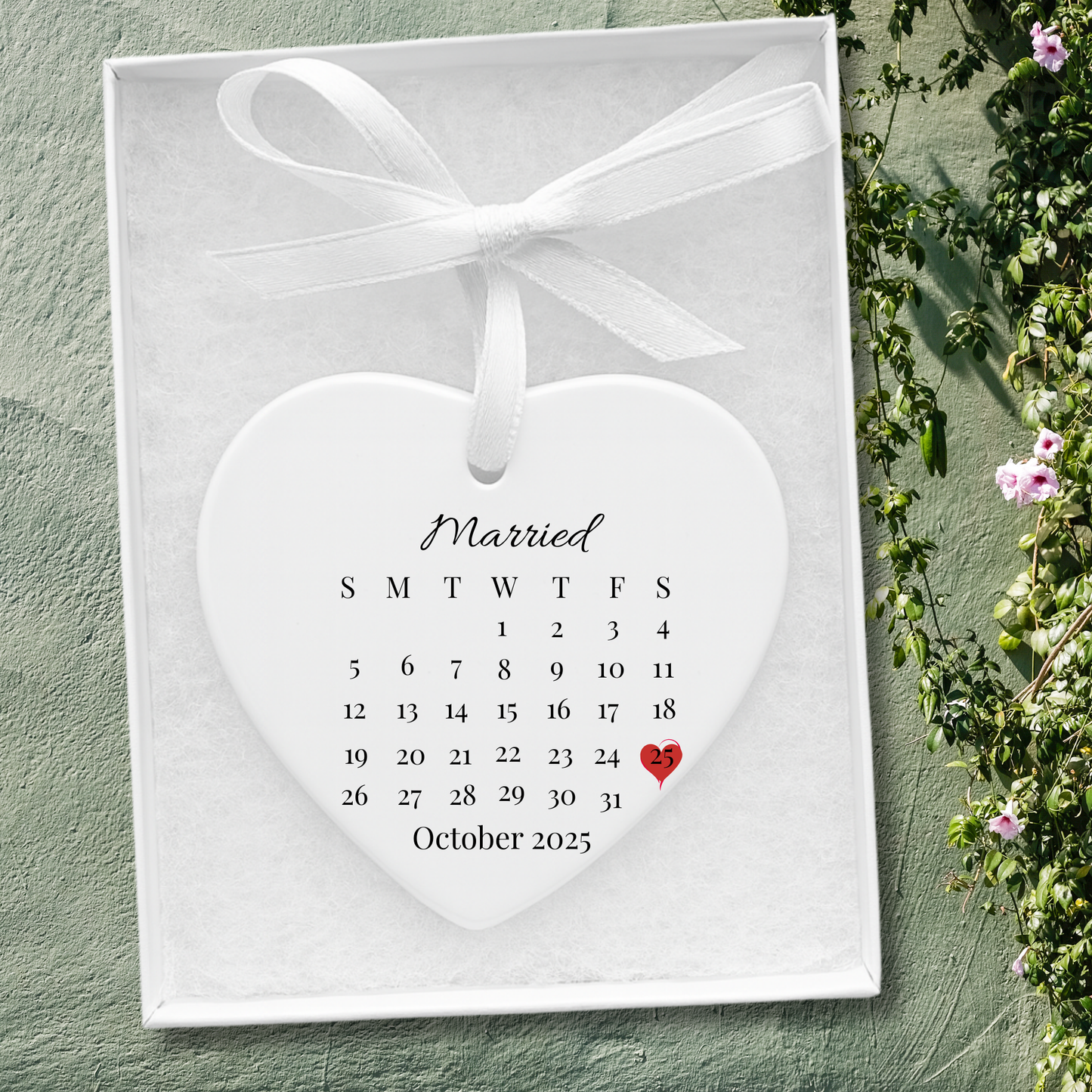 Just Married Personalized Heart Ornament – Wedding Date Keepsake, First Christmas Gift, Custom Photo Ornament for Couples