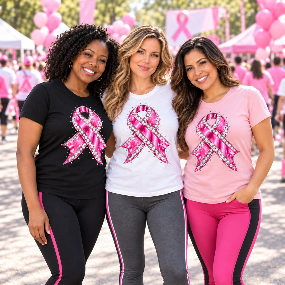 Jeweled Pink Ribbon Breast Cancer Awareness T-Shirt