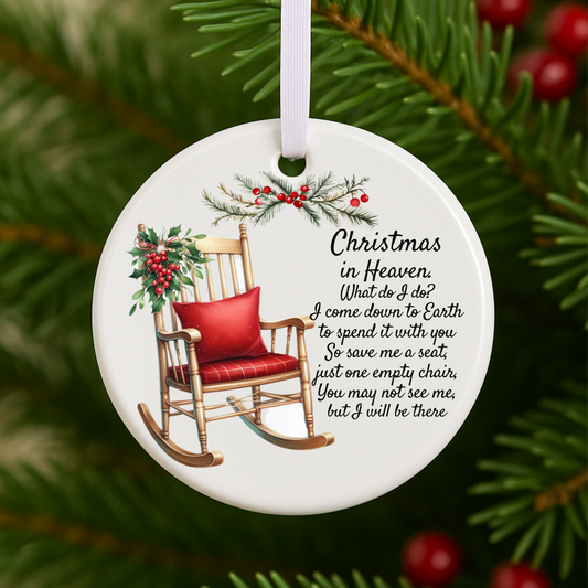 Christmas in Heaven Memorial Ornament Personalized Remembrance Keepsake Gift Rocking Chair