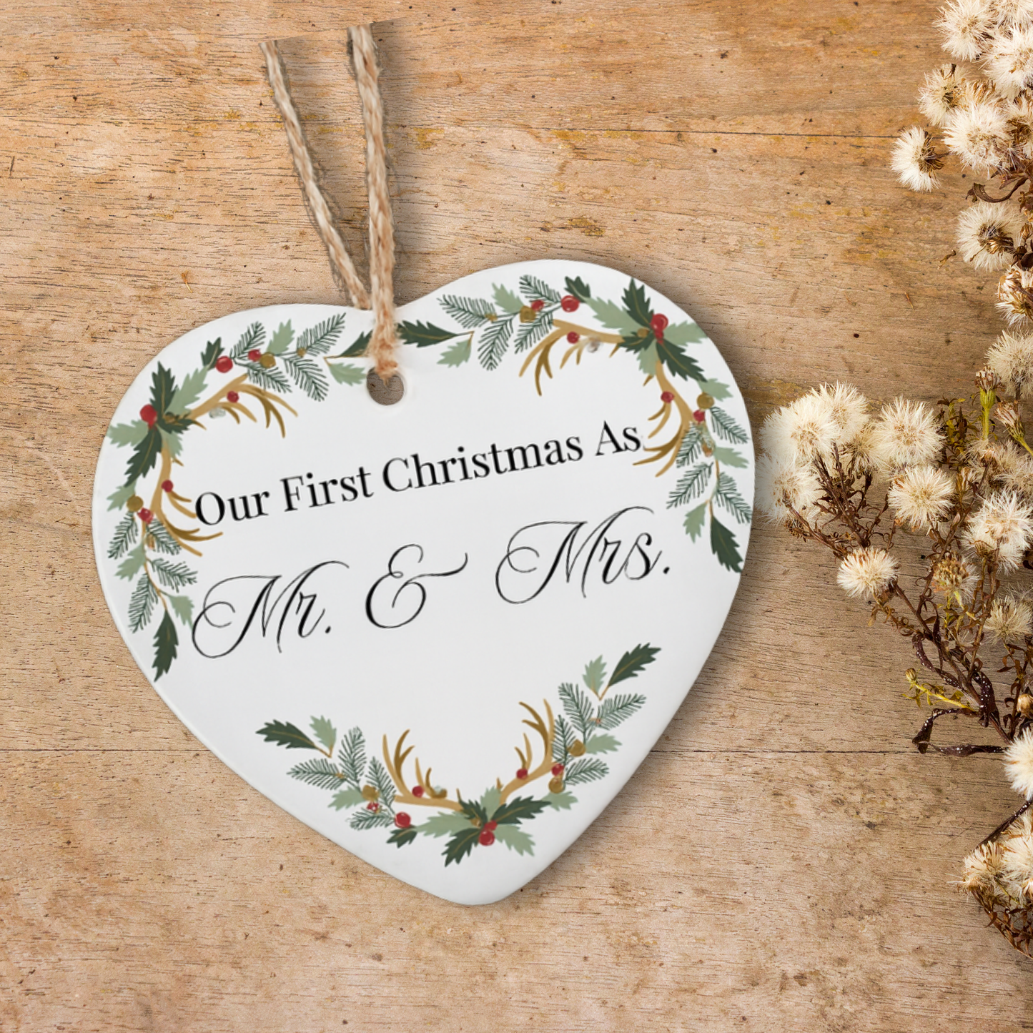 Just Married Personalized Heart Ornament – Wedding Date Keepsake, First Christmas Gift, Custom Photo Ornament for Couples