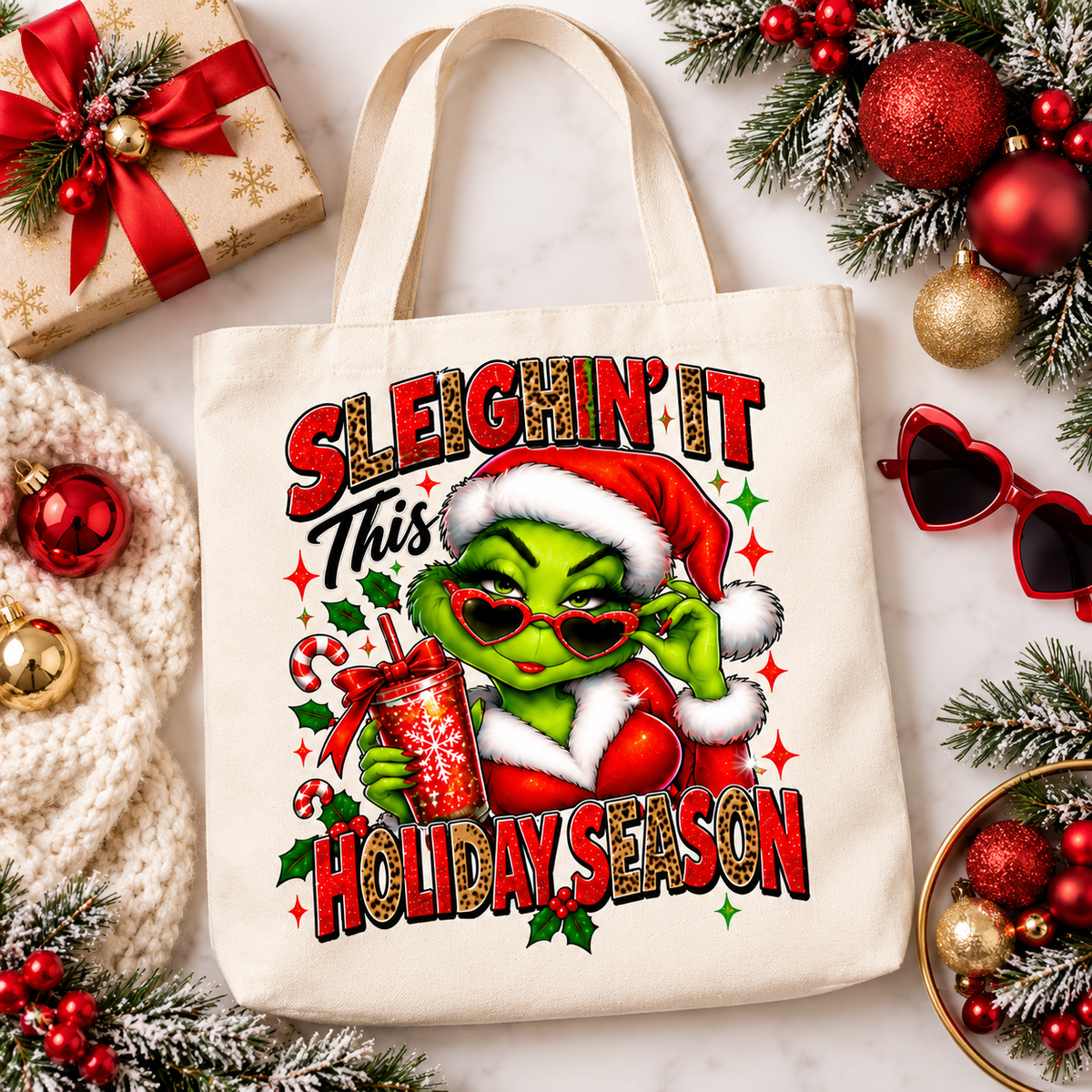 Sleighin’ It Christmas Tote