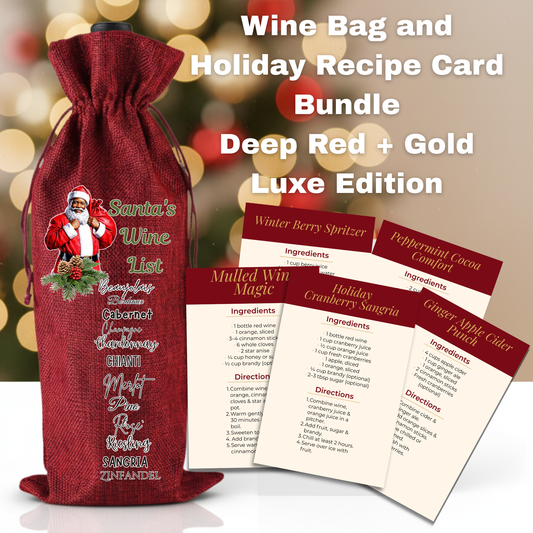Holiday Wine Bag Gift Set with Recipe Cards – Hostess, Wine Lover, Christmas Gift